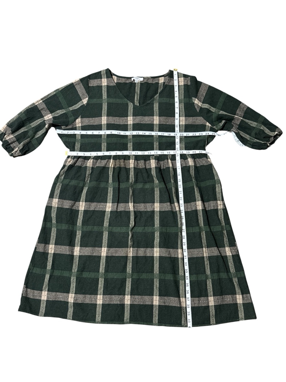 Polagram 3XL Green Windowpane Plaid Cotton Dress | Cottagecore | Pockets - Picture 12 of 13